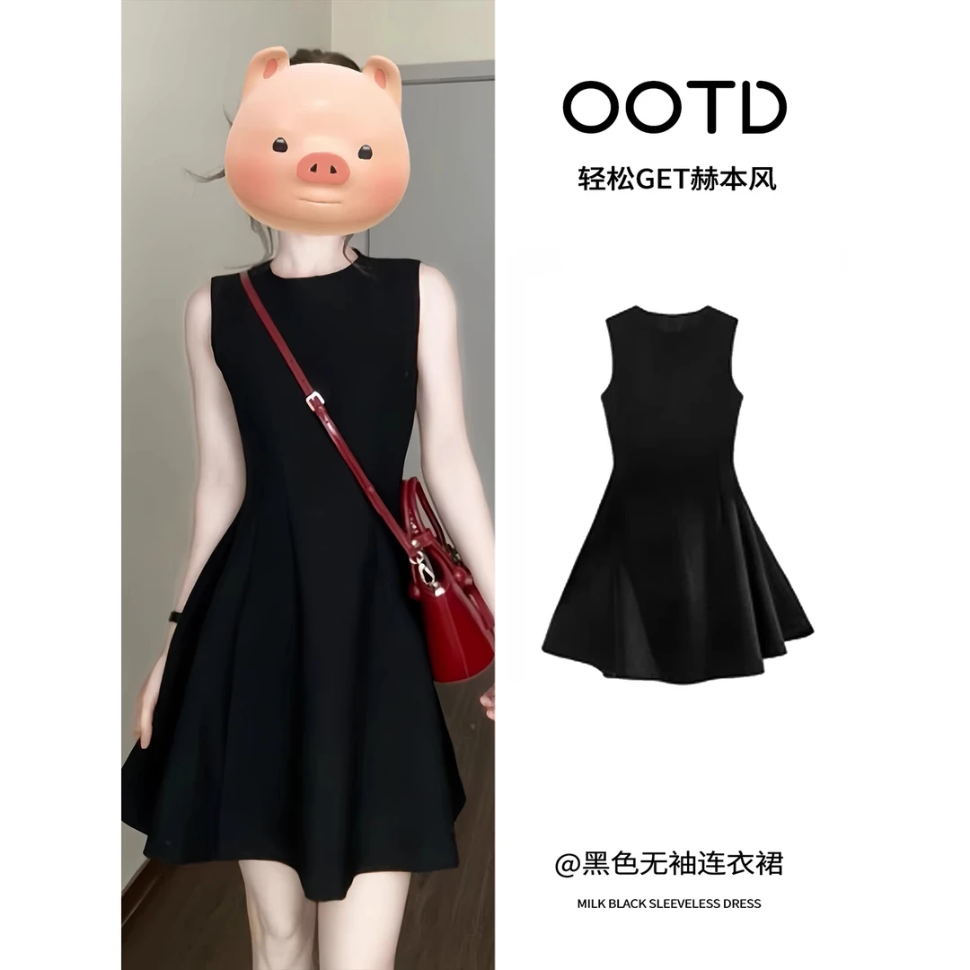 黑色收腰连衣裙含棉亲肤夏新款法式高级郝本风海边初恋月光短裙