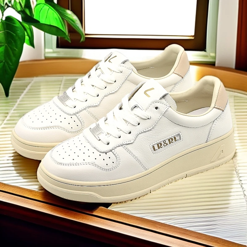 爆款真皮小白鞋圆头系带潮流休闲板鞋时尚百搭低帮女鞋运动鞋