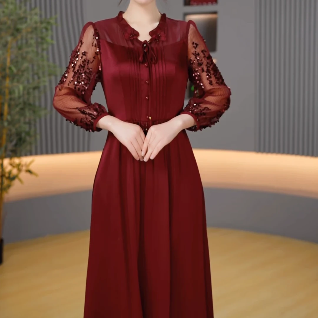 春季穿搭新中式连衣裙时尚大气收腰修身宴会喜宴服显气质妈妈装