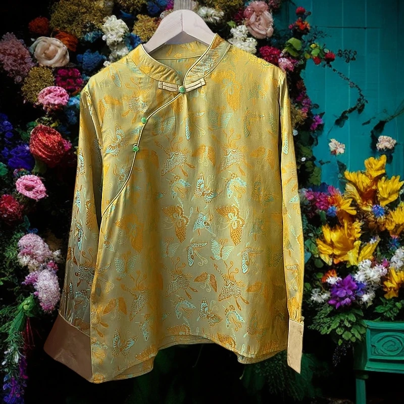 （蝴蝶之恋）新中式国风异色萝刻画小衫