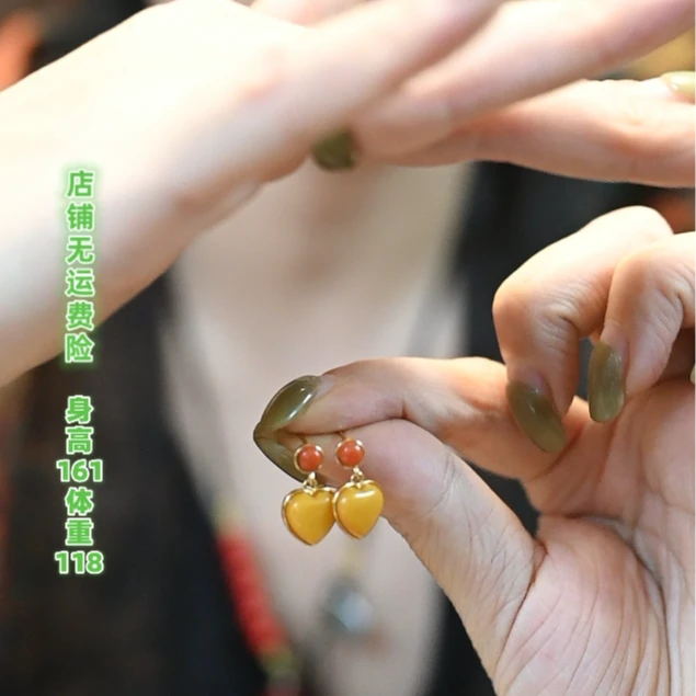 925银珐琅耳饰 茶语-红色心形耳钉