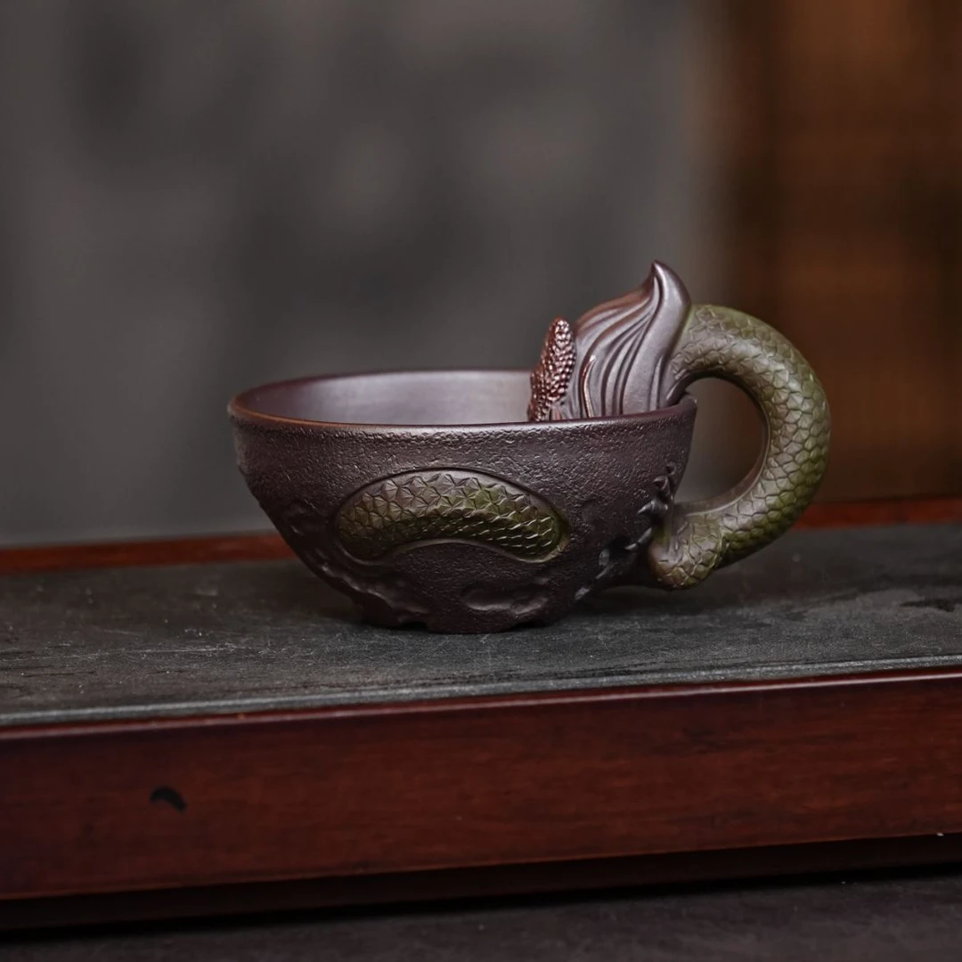 宜兴紫砂老紫泥手工制作品茗龙吟杯主人杯