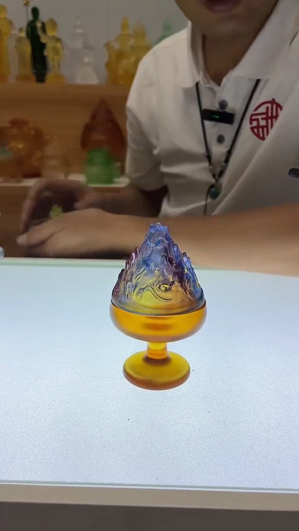 琉璃手工艺品博山炉10*6公分蓝紫盖