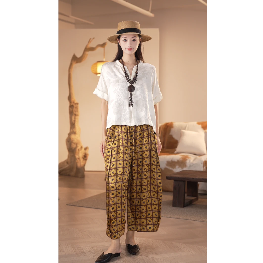 【镶守·惜缘】轻中式潮流中国风复古百搭休闲时尚宽松阔腿裤K9115