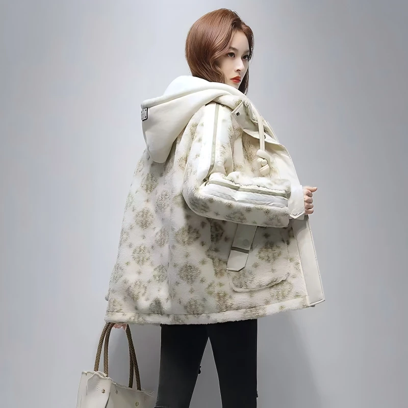 门店10&9/9！老花羽绒服」90鸭绒颗粒羊羔毛假两件保暖外套女M14152