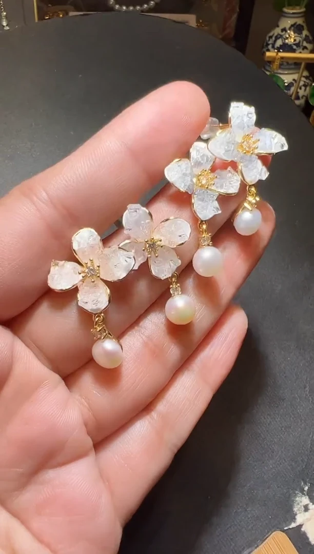 银S925镶嵌耳饰淡水珍珠珍珠耳钉（2件）