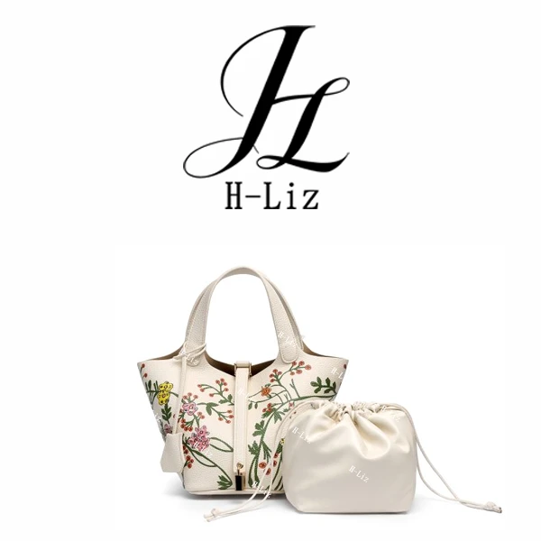 H-Liz GELANNI涂鸦夏花菜蓝子包GLN25413B米白