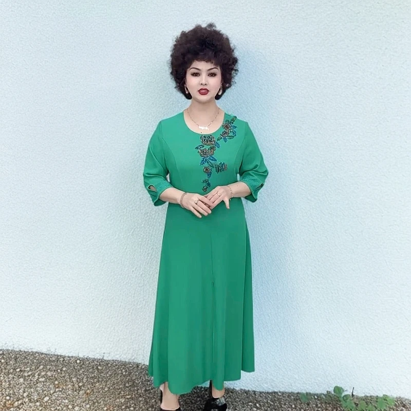 9928款玫瑰花大码连衣裙妈妈装