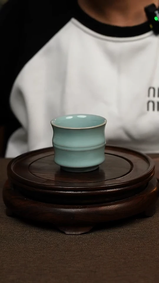 瓷片天青色全手工竹节杯100ml一级全品礼盒包装