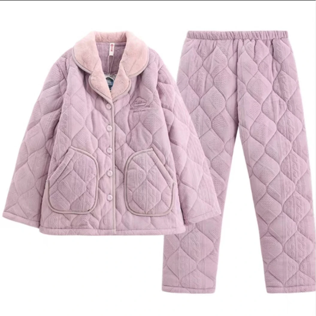 芬腾新品抗静电云朵提花冬季三层夹棉加厚保暖轻奢时尚家居服套装