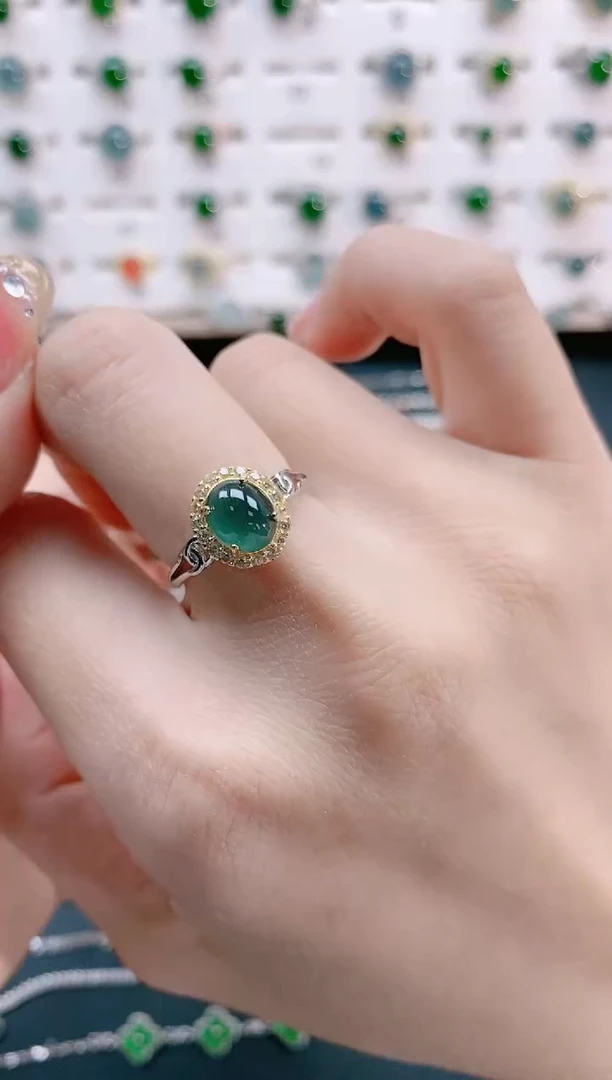 【闪购商品】翡翠戒指银S925镶嵌天然翡翠