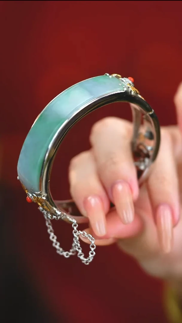 银S925镶嵌手镯翡翠新款