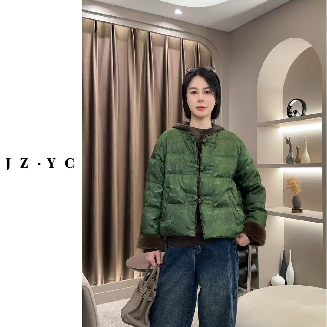 【洁子推荐】 2024冬季241589-1新款新中式印花拼接羽绒服JZYC