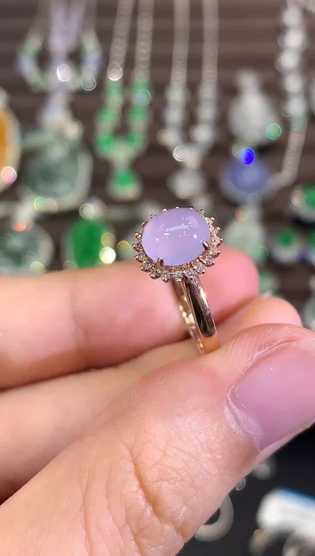 18K金镶嵌戒指翡翠B178 紫货有色差