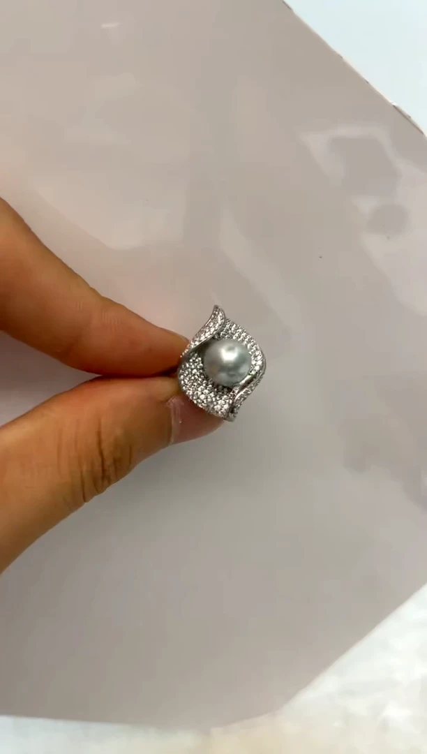 银S925镶嵌戒指海水珍珠8.5