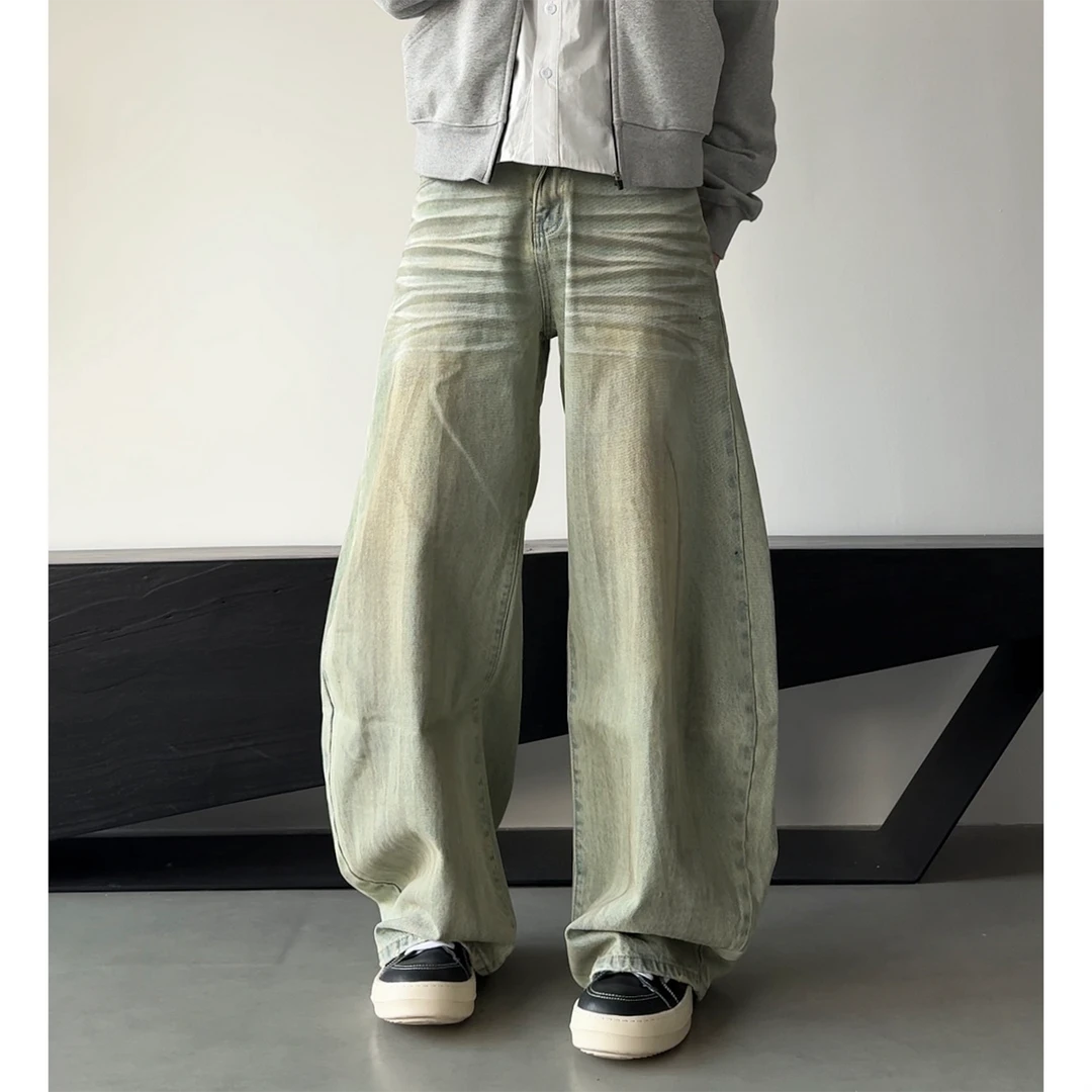 【立体脏染弯刀】甄枚前美式立体脏染cleanfit痞帅男女弯刀牛仔裤