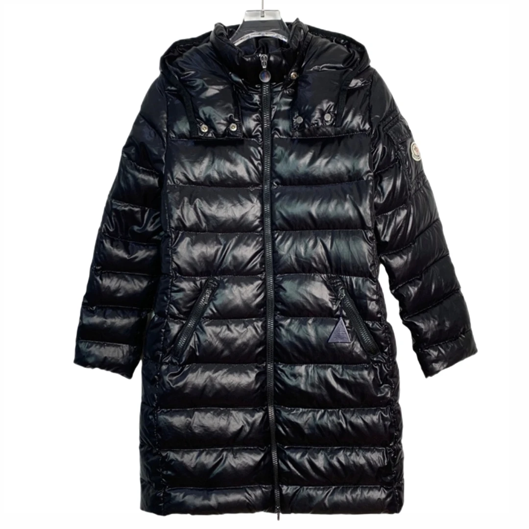 95新 MONCLER  Moka 徽标贴饰亮面羽绒服拉链外套 黑色 10Y码 CS