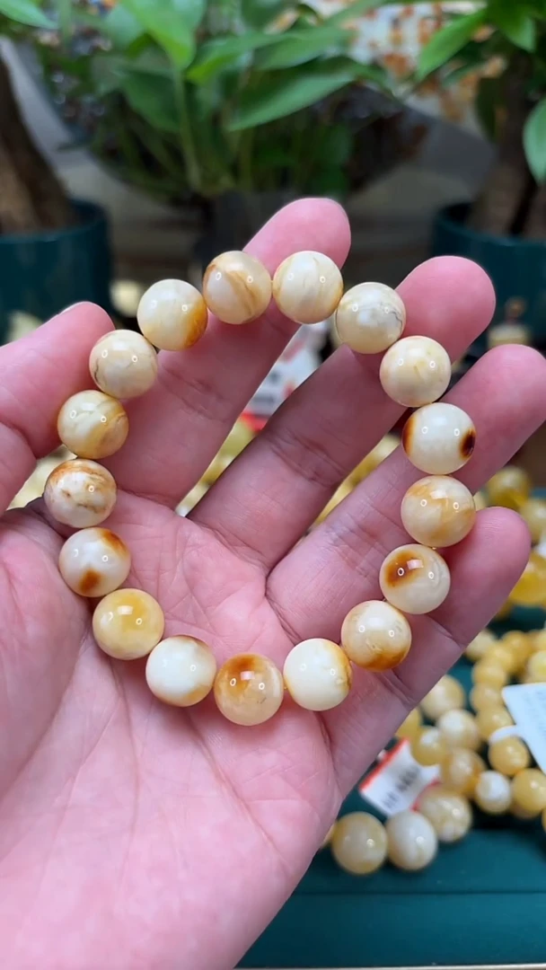 手链蜜蜡未镶嵌【p81】沁色花蜡奶豆单圈 16.56克 12mm