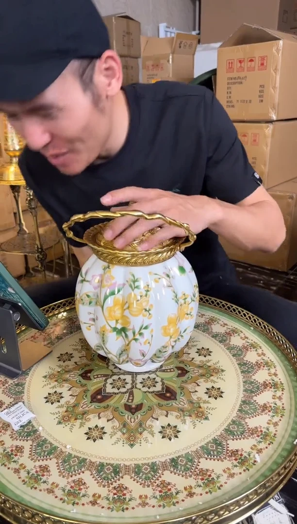 【闪购商品】黄铜黛姿家居黄色豆荚花提罐