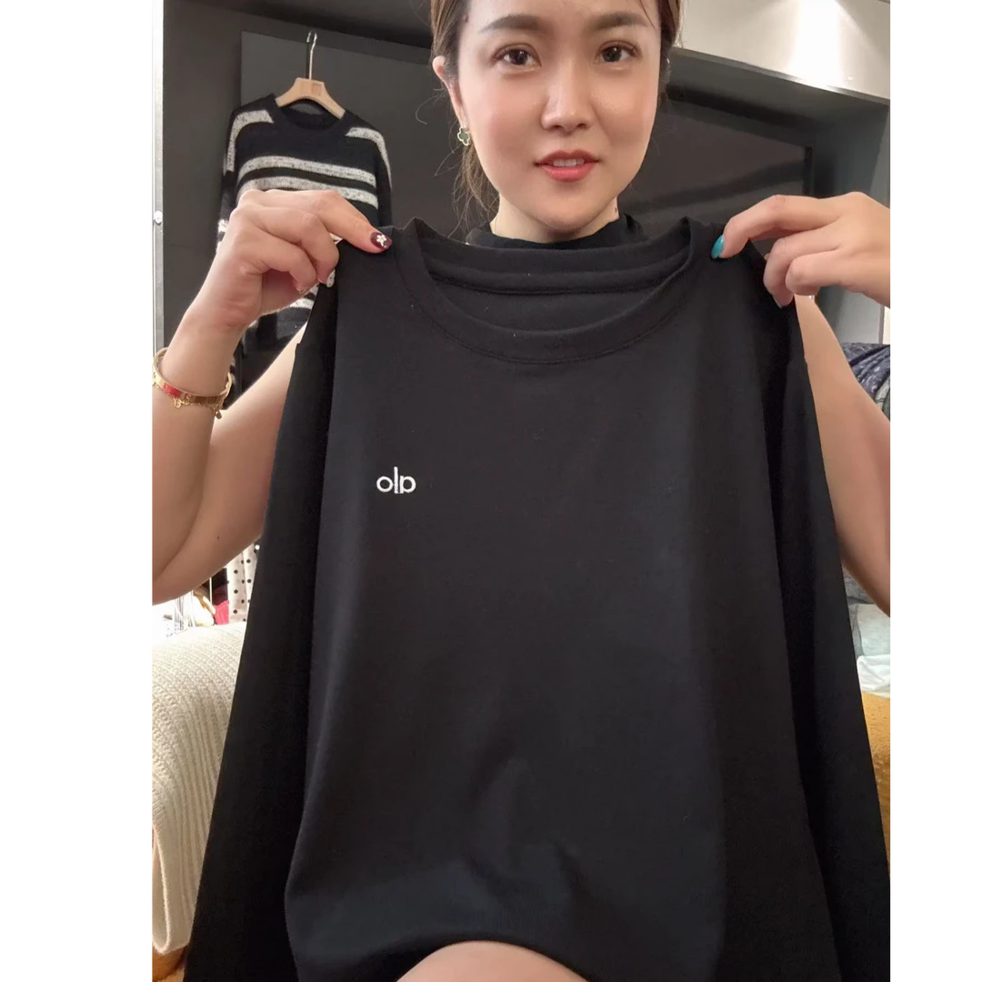 超软长袖打底衫 刺绣字母T恤春夏新款软糯舒适简约圆领上衣-3086