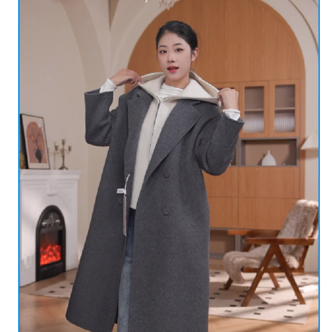 艾格羊毛大衣简约气质款女韩版四粒扣大衣保暖秋冬【富亚专属】2586