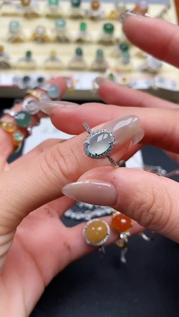 【闪购商品】翡翠戒指银S925镶嵌缅甸翡翠2  2+6