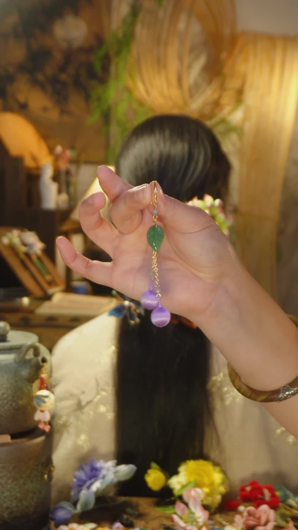 木非遗缠花葡萄小耳环