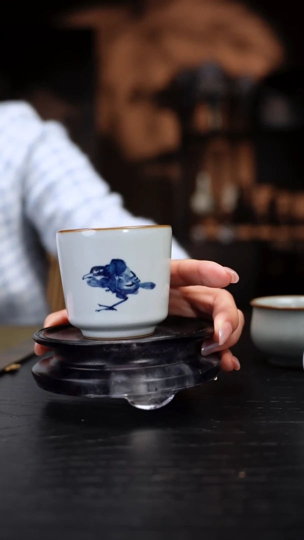 素器 月影白呆鸟直筒杯