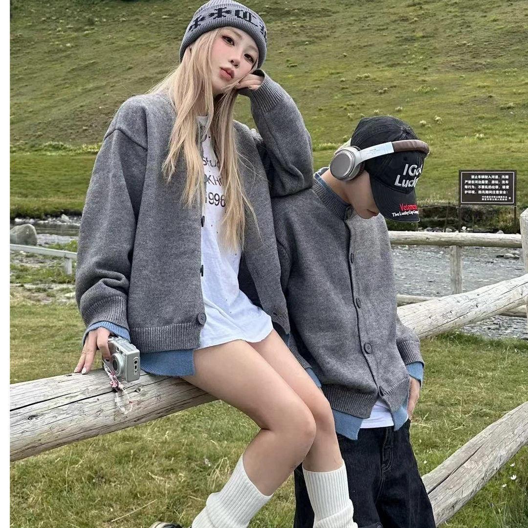 情侣装秋冬2025新款ins超火毛衣男女韩版宽松法式针织衫外套潮牌