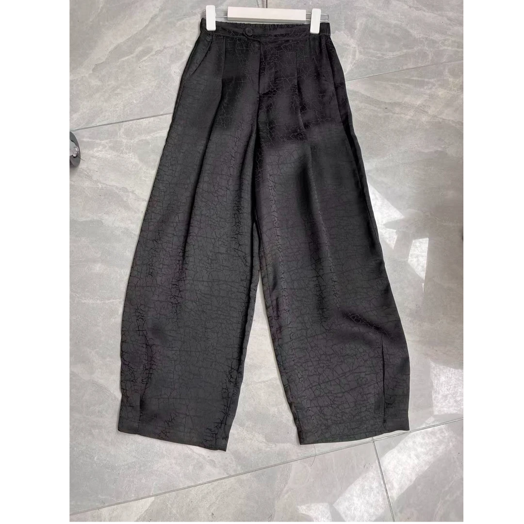 高定龟裂纹百搭时尚气质高腰黑色香云纱裤子428