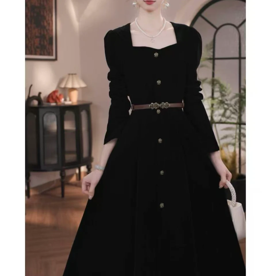 薇宝儿佳佳【巴黎之夜】秋季新款法式高级感长袖显瘦连衣裙-59217K