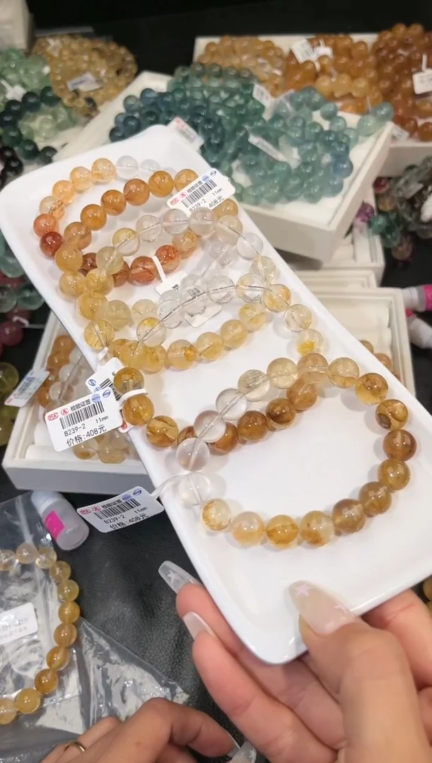 水晶手链未镶嵌多样性发一黄白胶花11mm