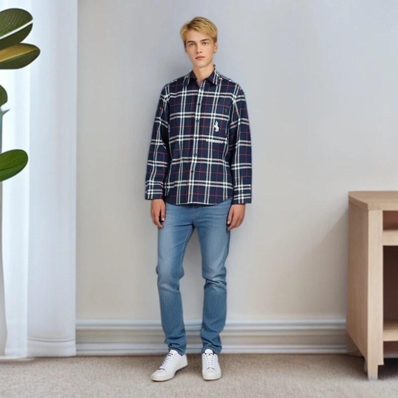 99新 BURBERRY/博柏利  11641254独角兽刺绣翻领衬衫 墨黑色 L码