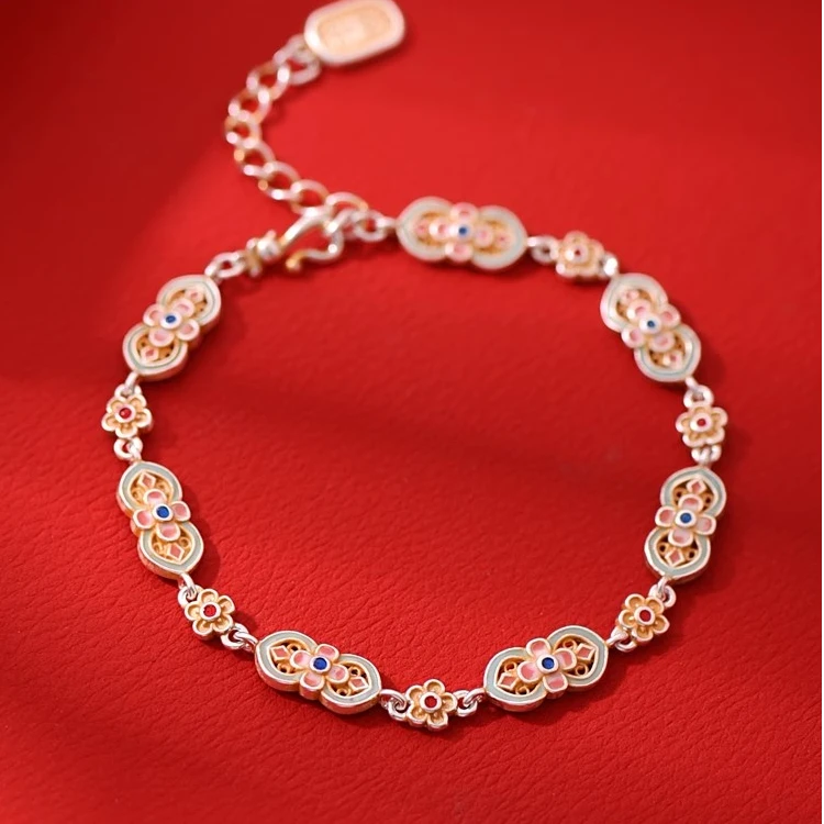 足银手链 繁花手链足银999简约百搭时尚小众设计感情人节送女朋友