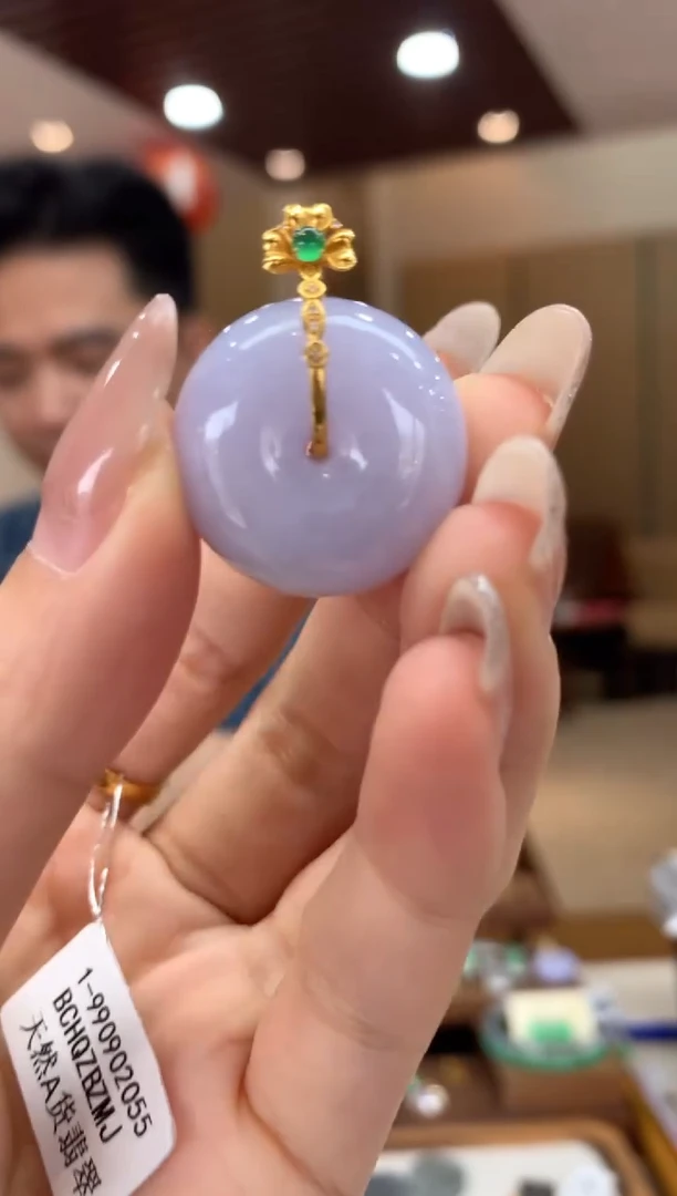 吊坠(不含链)18K金镶嵌翡翠平安扣