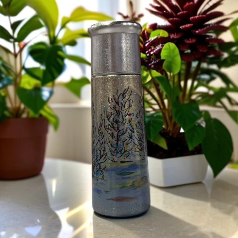 手绘钛杯商务焖茶钛杯保温杯茶水分离泡茶水杯大容量户外野炊