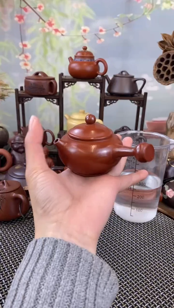 茶壶紫砂朱泥大红袍侧把壶100cc