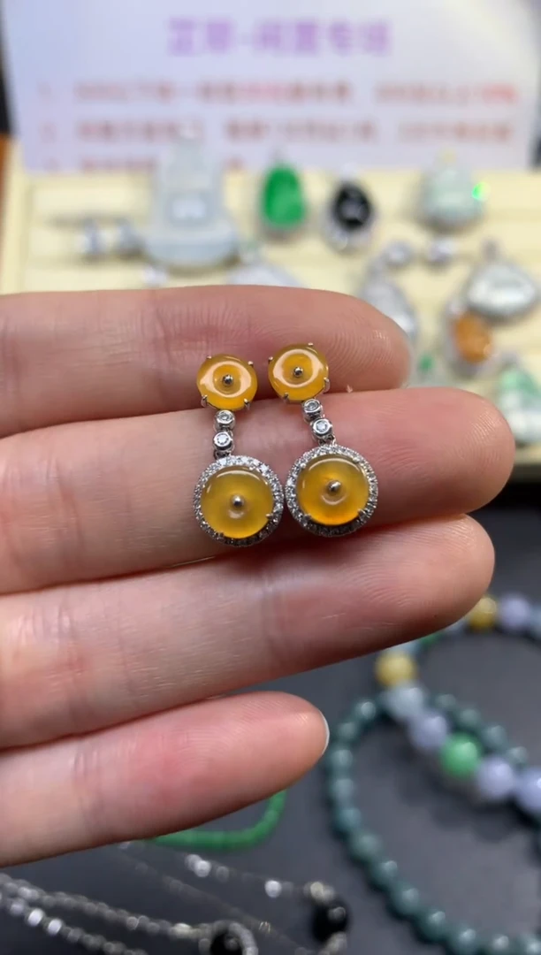 翡翠18K金镶嵌耳饰耳饰|3600+360