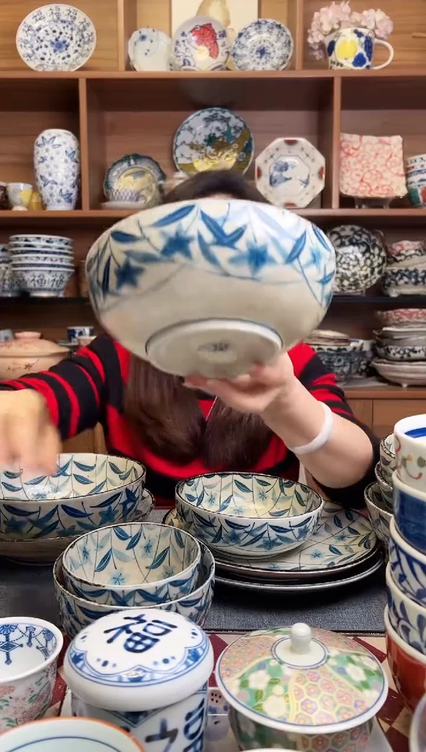 瓷片淡黄泥桔梗17.5cm菜钵碗