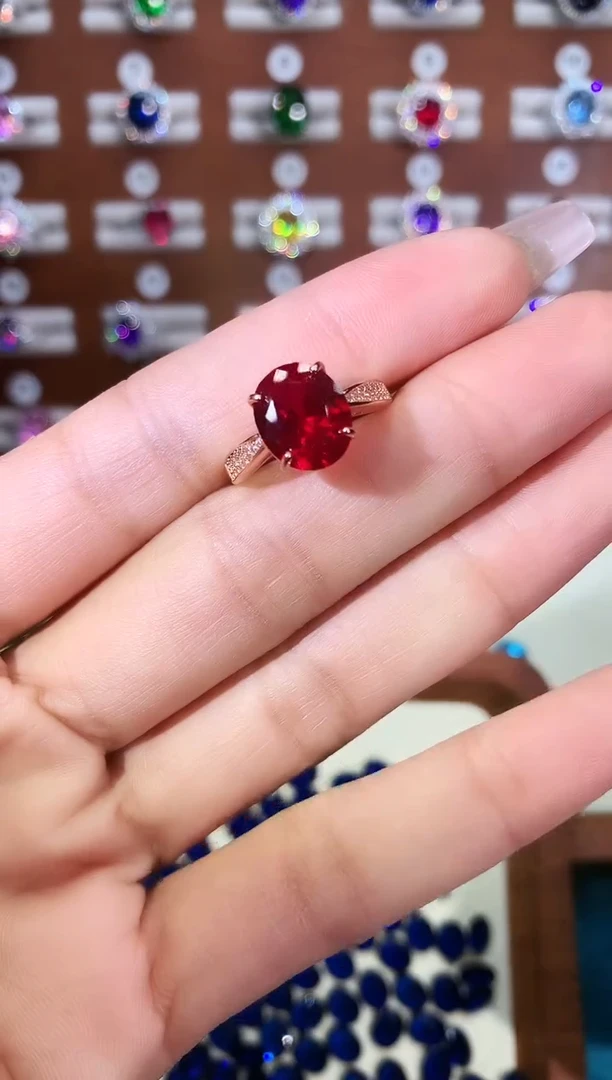 无925银酒红色戒指玫瑰金911