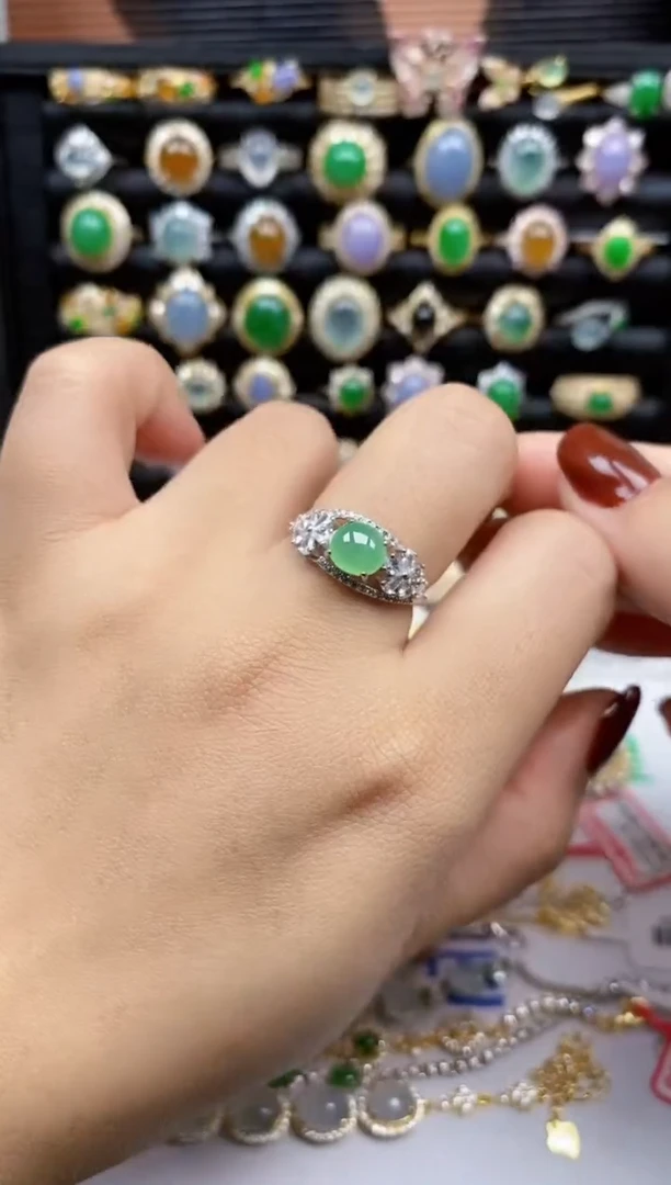 银S925镶嵌戒指翡翠8955