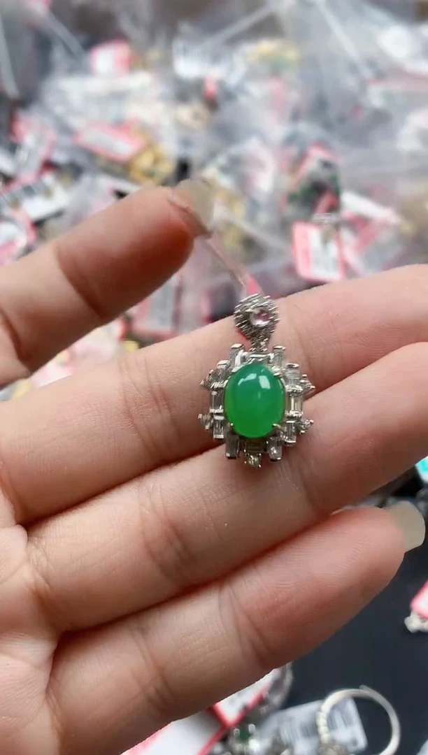 银S925镶嵌戒指翡翠天然A货缅甸翡翠