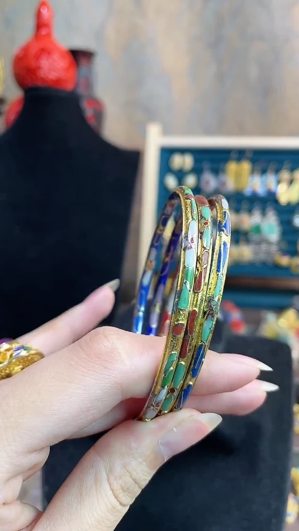 非遗手工艺景泰蓝 金地 手镯叮当镯 三只一套