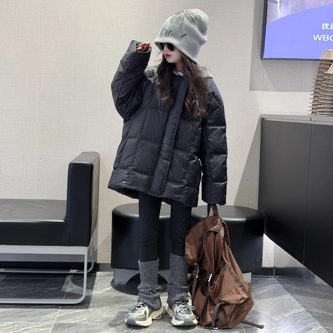 女童羽绒服白鸭绒冬装2026新款洋气女孩大童假两件儿童加厚外套