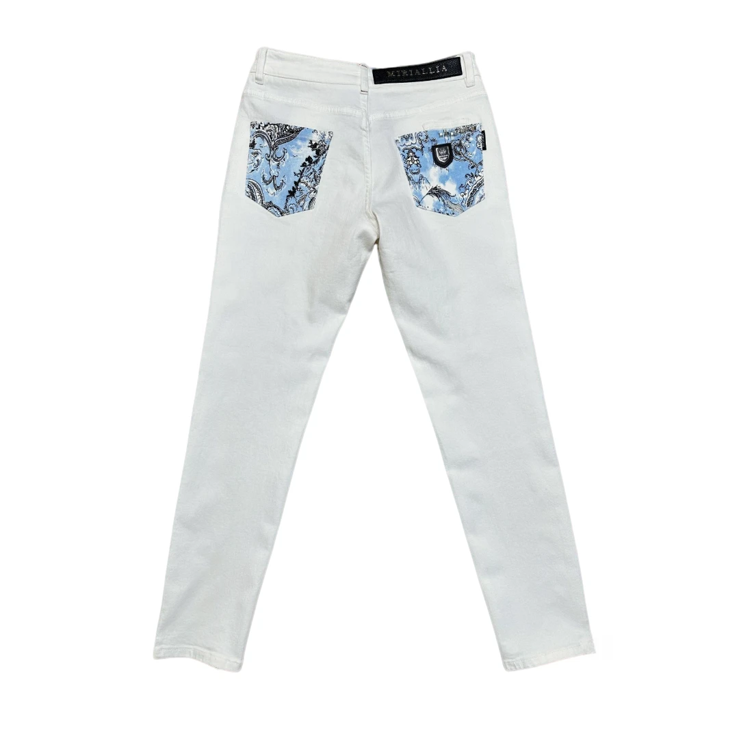 MI高奢定制8820高端男士白色牛仔裤修身直筒潮流牛仔裤男牛仔裤子