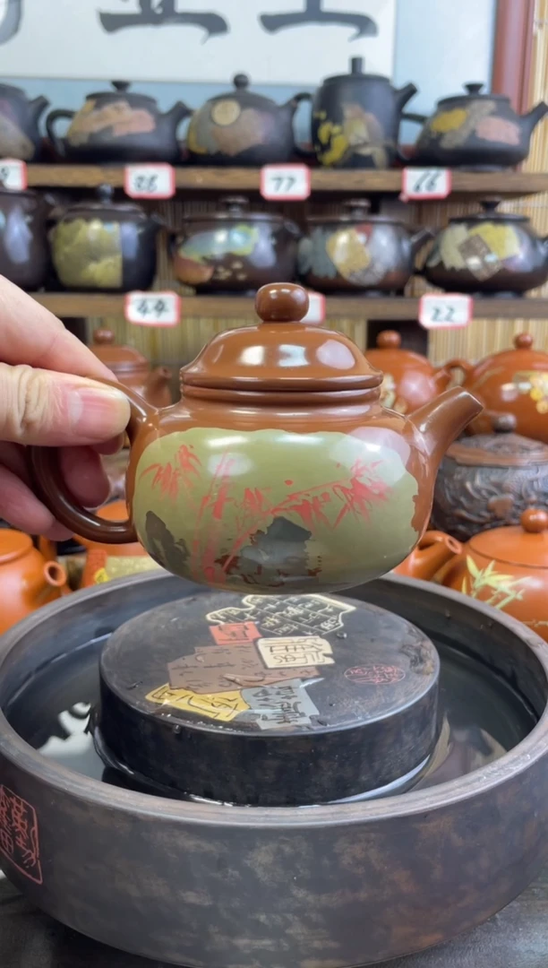 【闪购商品】壶建水紫陶高亮光多道彩填返古壶（微瑕）