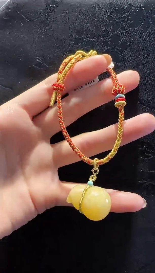 手绳蜜蜡18K金镶嵌葫芦