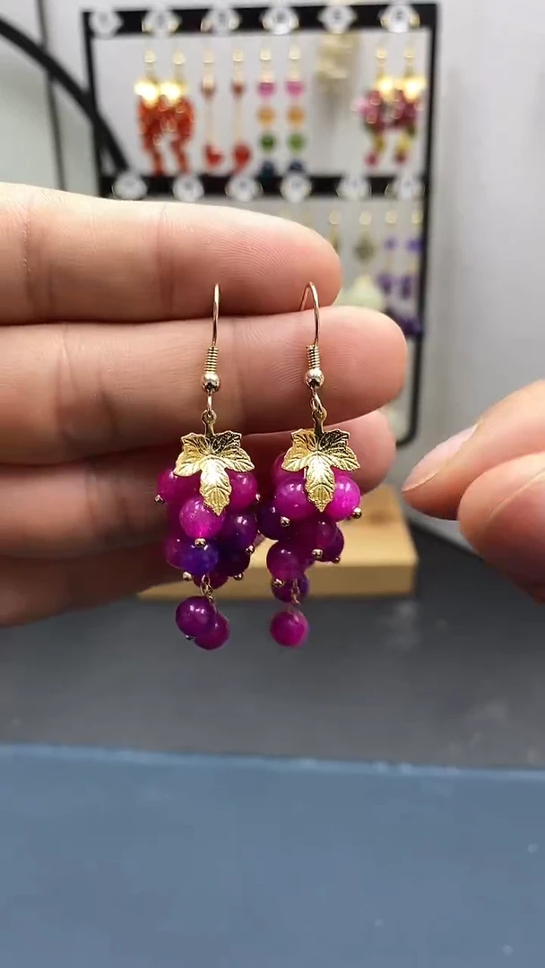 【闪购商品】苏纪石（舒俱来）耳坠银S925镀金镶嵌尺寸6mm葡萄02