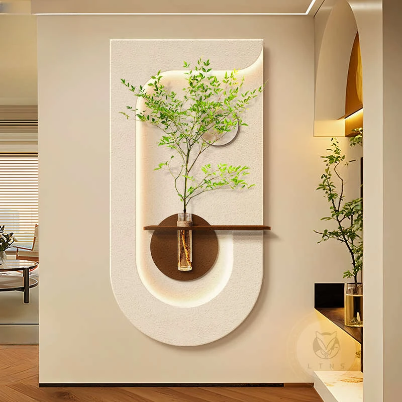 奶油风玄关装饰画高级感2025新款走廊挂画水培绿植入户正对门壁画