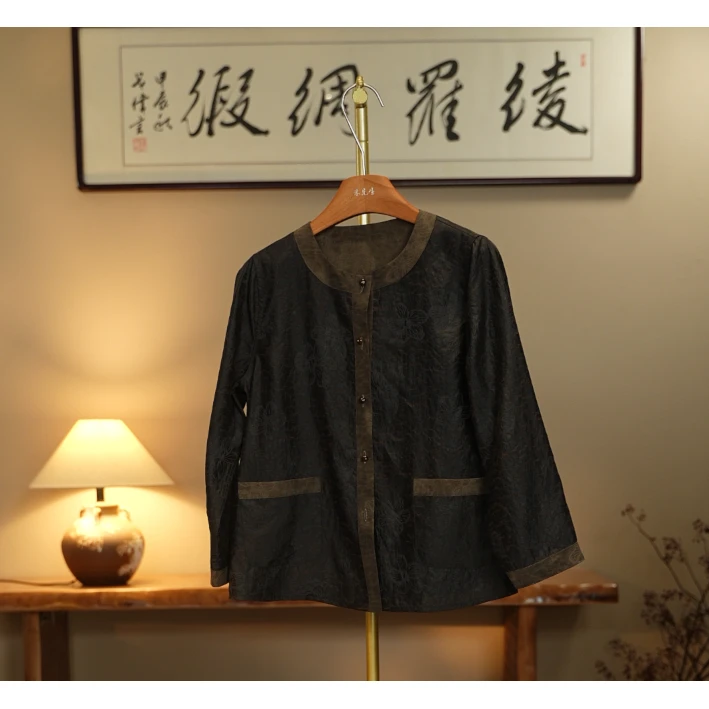 【紫檀花开-香云纱外套】香云纱外套3183